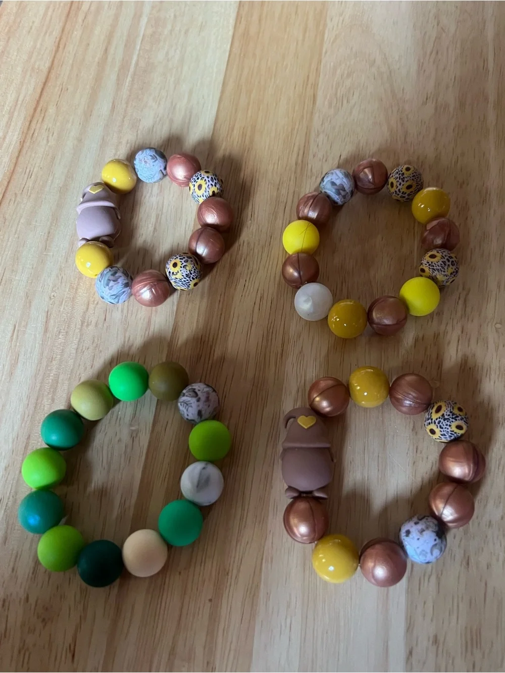 Kids Beaded Stretch Bracelet Set - Yellow, Green, Brown B153 set of 4